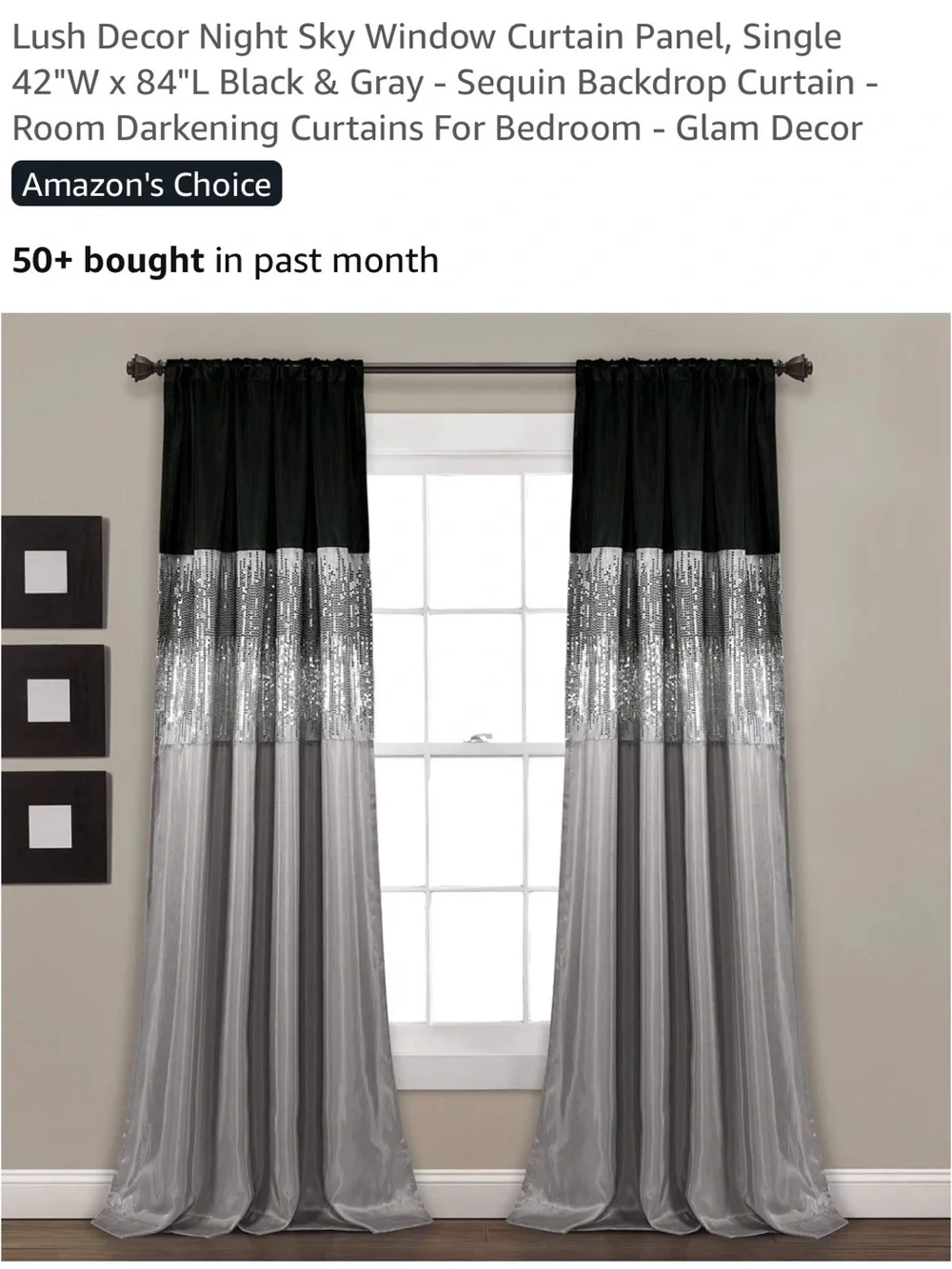 (6) Night Sky Black and Gray Sequin Window Curtain Panels